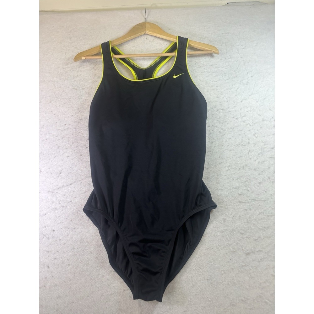 Nike Swim Women's Fastback One Piece Swimsuit Black Volt yellows Size 12